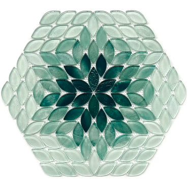 Wildflower Petals Green Glass Mosaic Tile
