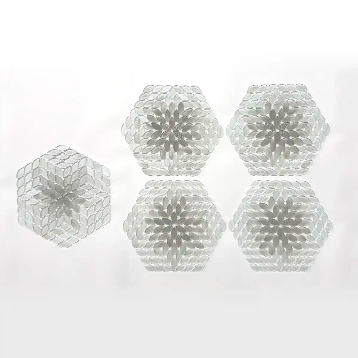 Wildflower Petals Ivory Glass Mosaic Tile