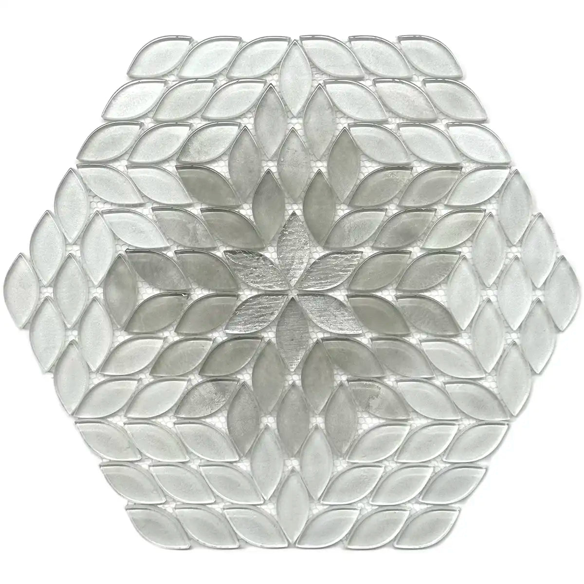 Wildflower Petals Ivory Glass Mosaic Tile