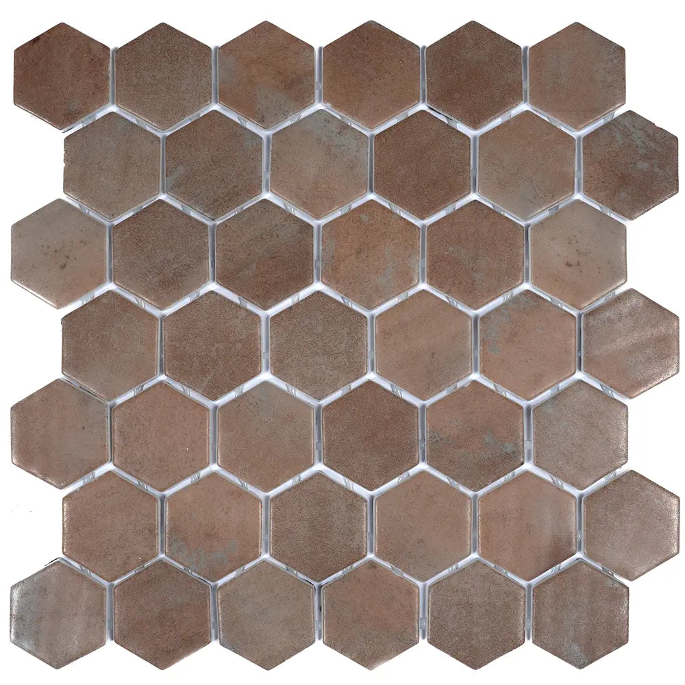 Sagrada Recycled Glass Terracotta Hexagon Mosaic Tile | Tile Club