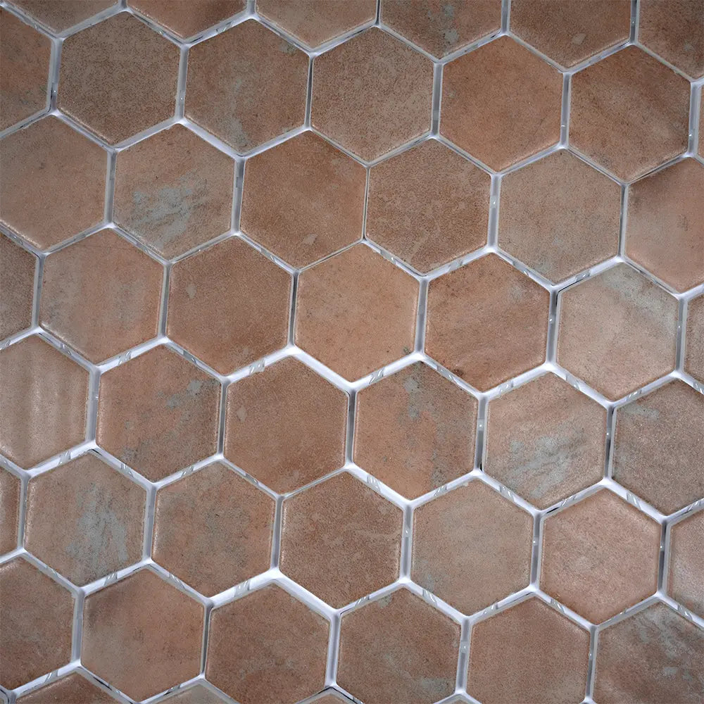 Sagrada Recycled Glass Terracotta Hexagon Mosaic Tile | Tile Club