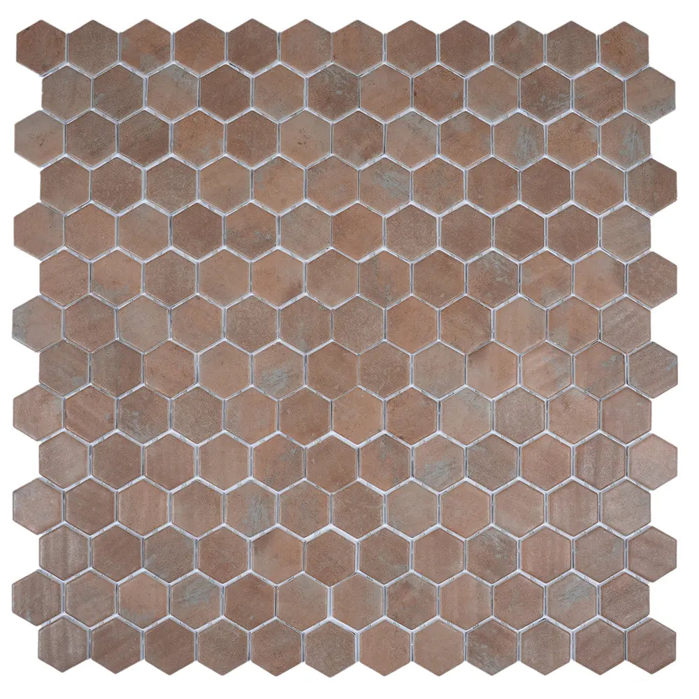 Sagrada Recycled Glass Terracotta Hexagon Mosaic Tile | Tile Club