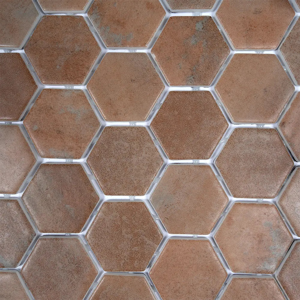 Sagrada Recycled Glass Terracotta Hexagon Mosaic Tile | Tile Club
