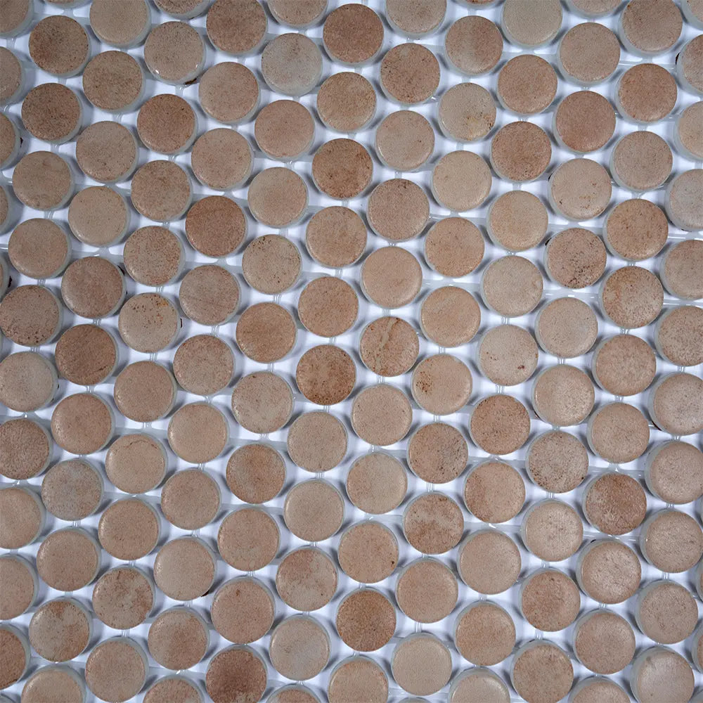 Sagrada Recycled Glass Terracotta Penny Round Tile | Tile Club