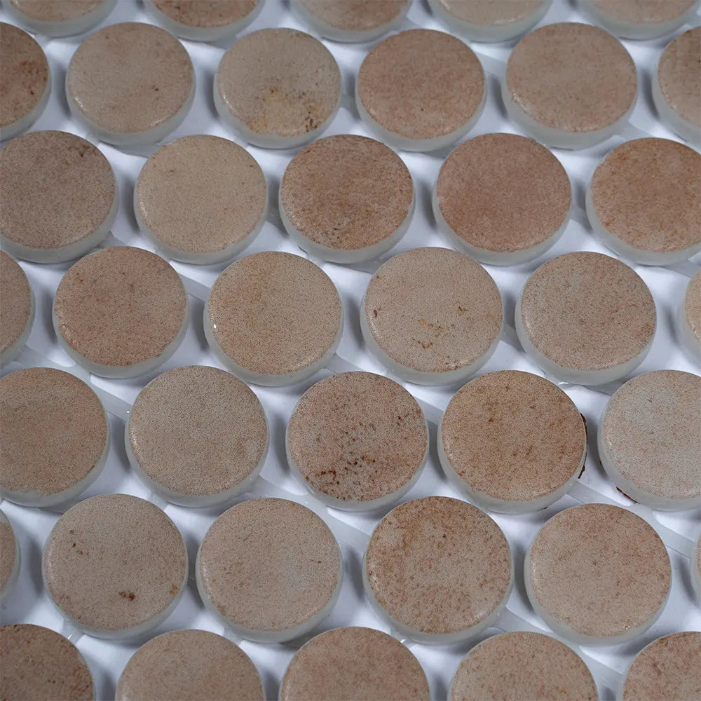 Sagrada Recycled Glass Terracotta Penny Round Tile | Tile Club