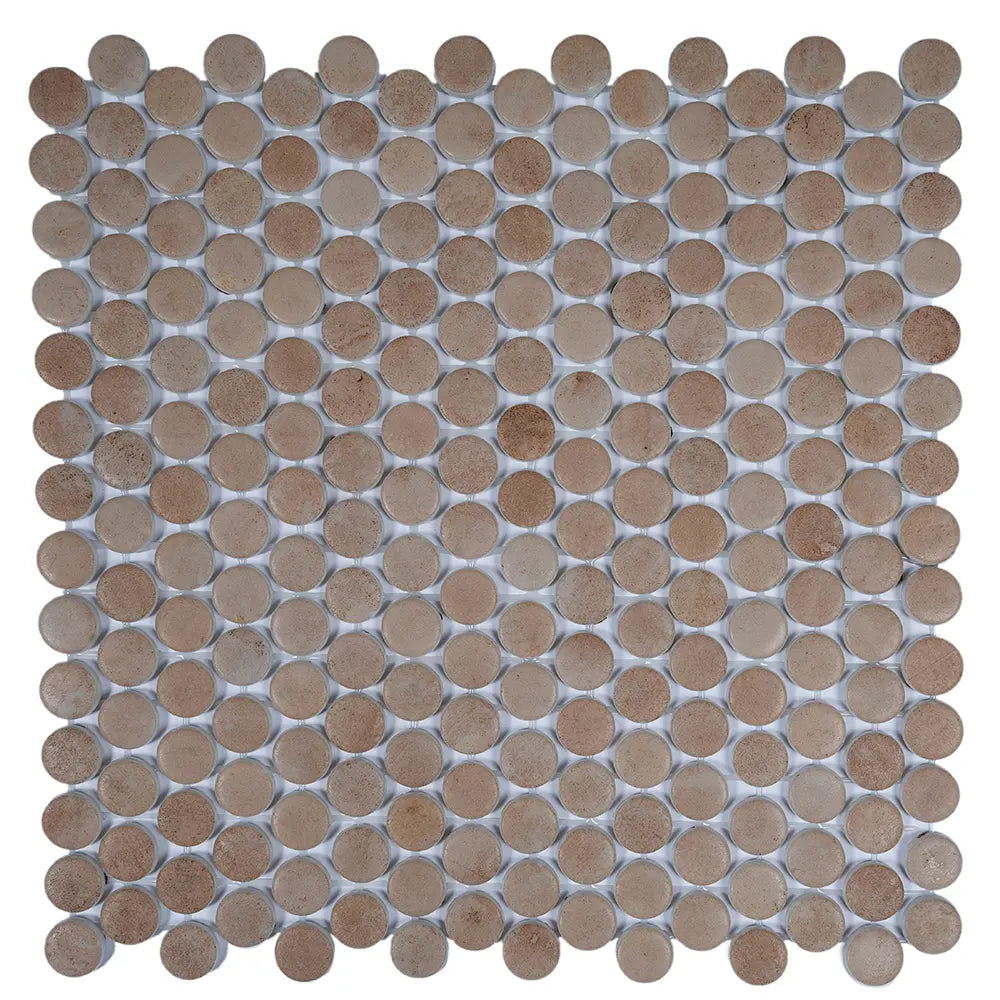 Sagrada Recycled Glass Terracotta Penny Round Tile | Tile Club