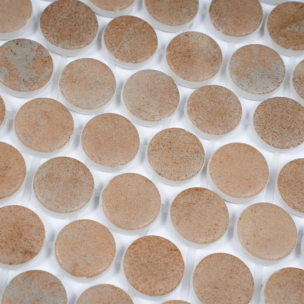 Sagrada Recycled Glass Clay Penny Round Tile | Tile Club