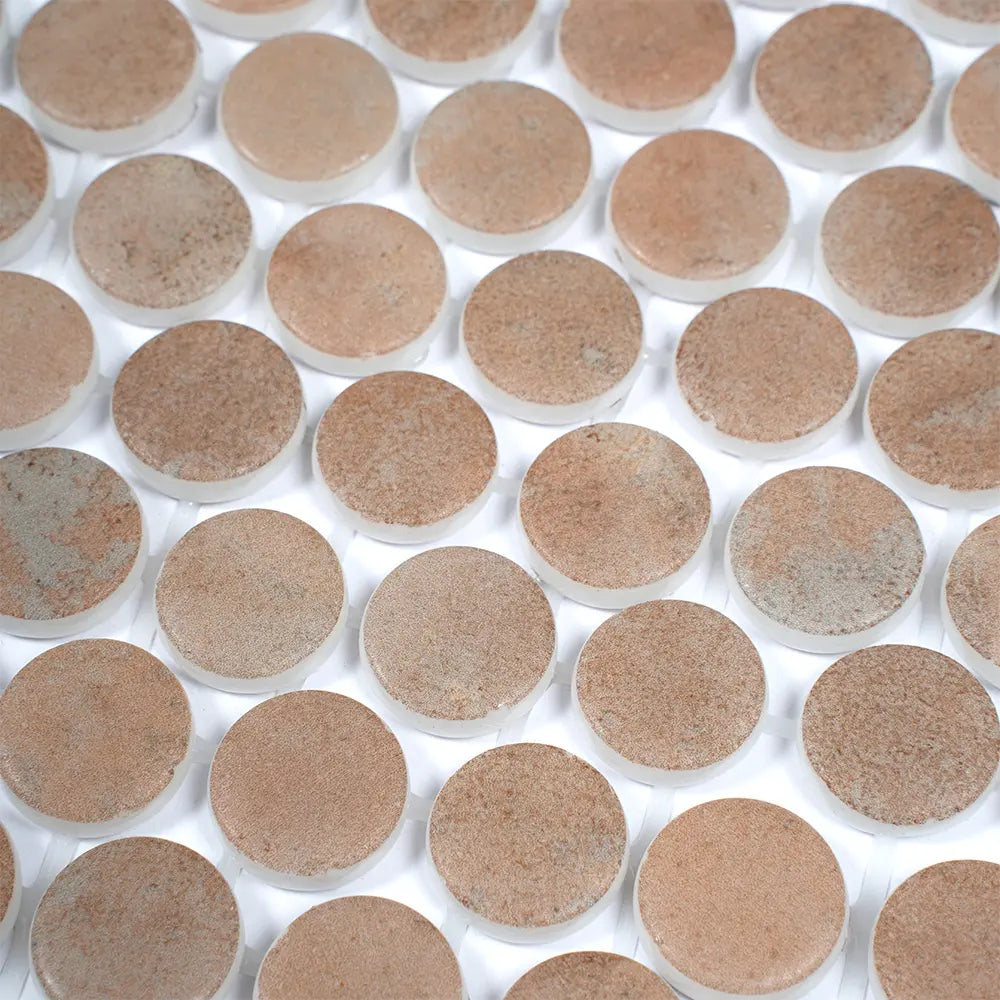 Sagrada Recycled Glass Clay Penny Round Tile | Tile Club