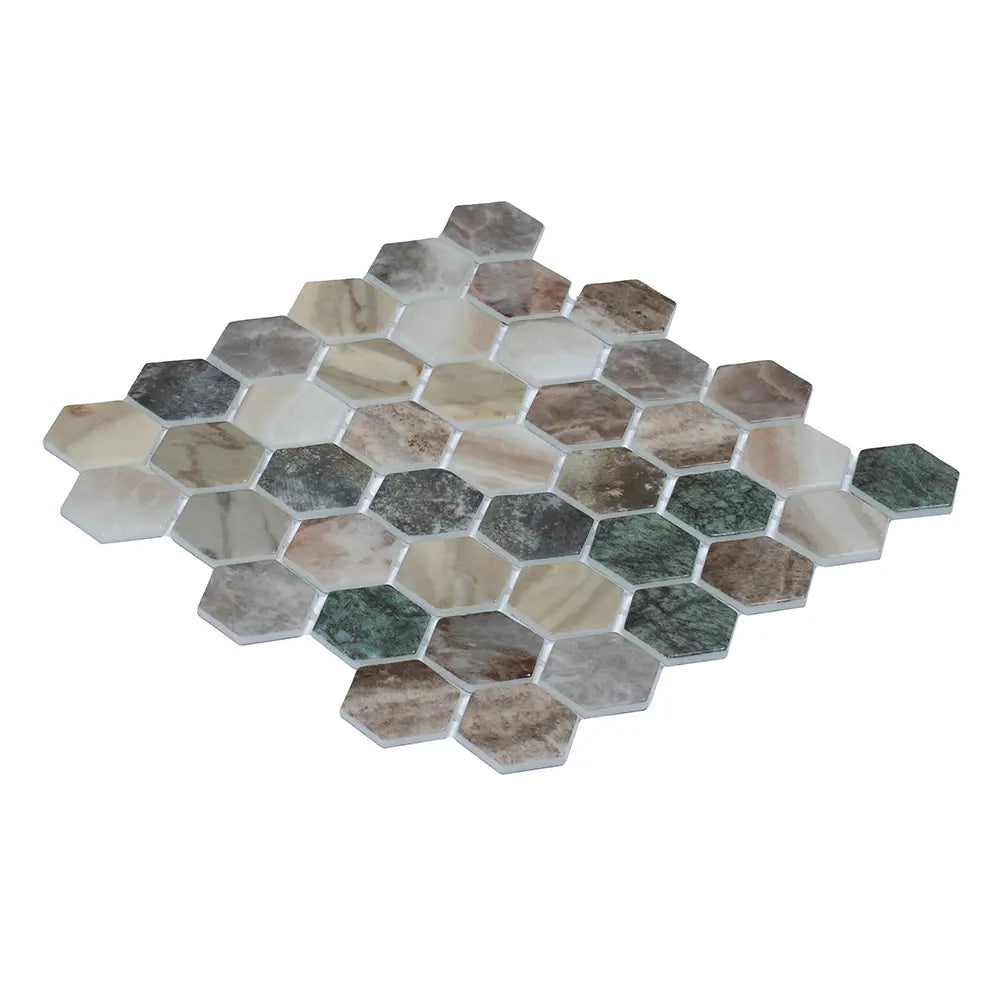 Sagrada Recycled Glass Multicolor Hexagon Mosaic Tile | Tile Club