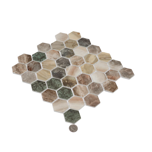 Sagrada Recycled Glass Multicolor Hexagon Mosaic Tile | Tile Club