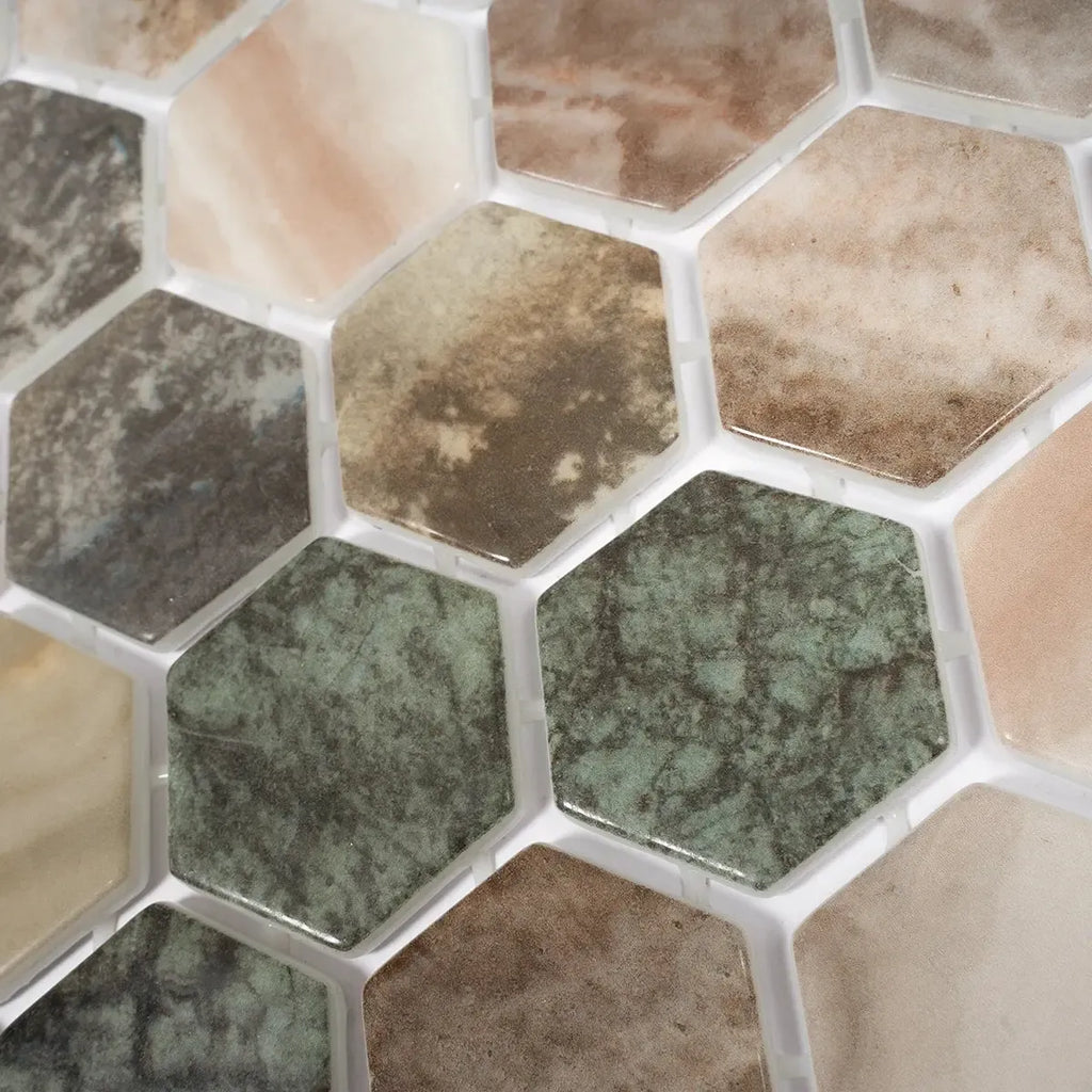 Sagrada Recycled Glass Multicolor Hexagon Mosaic Tile | Tile Club