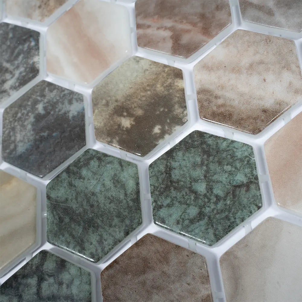 Sagrada Recycled Glass Multicolor Hexagon Mosaic Tile | Tile Club