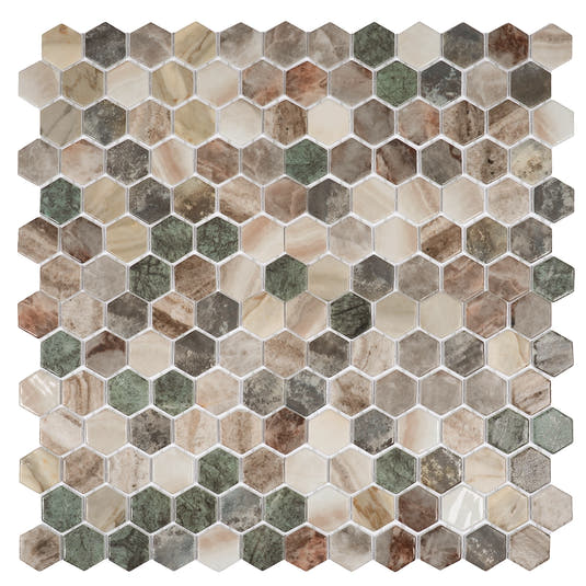 Sagrada Recycled Glass Multicolor Hexagon Mosaic Tile | Tile Club