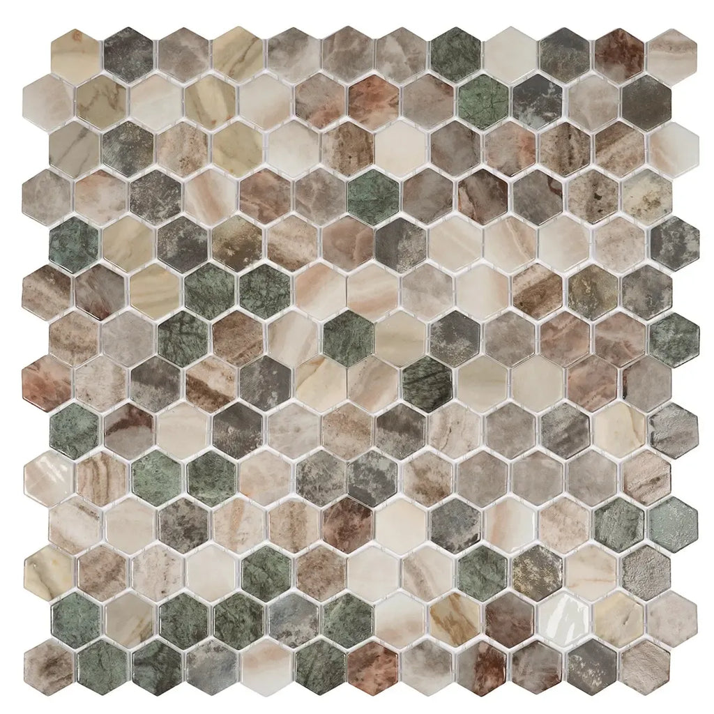 Sagrada Recycled Glass Multicolor Hexagon Mosaic Tile | Tile Club