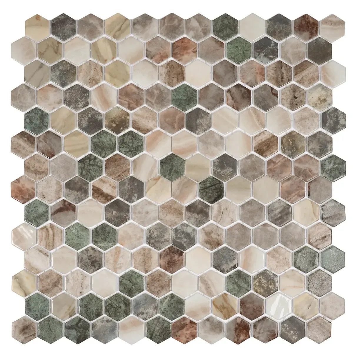 Sagrada Recycled Glass Multicolor Hexagon Mosaic Tile | Tile Club