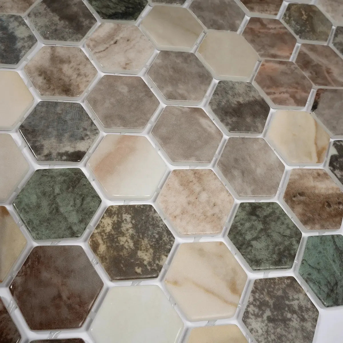 Sagrada Recycled Glass Multicolor Hexagon Mosaic Tile | Tile Club