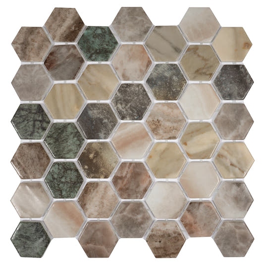 Sagrada Recycled Glass Multicolor Hexagon Mosaic Tile | Tile Club