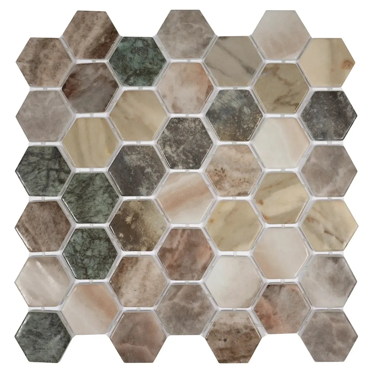 Sagrada Recycled Glass Multicolor Hexagon Mosaic Tile | Tile Club