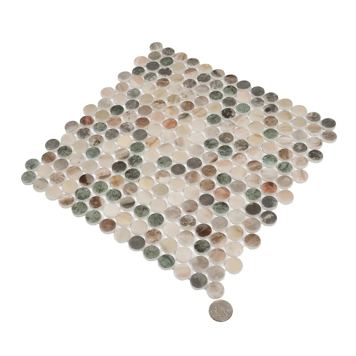 Sagrada Recycled Glass Multicolor Penny Round Tile | Tile Club