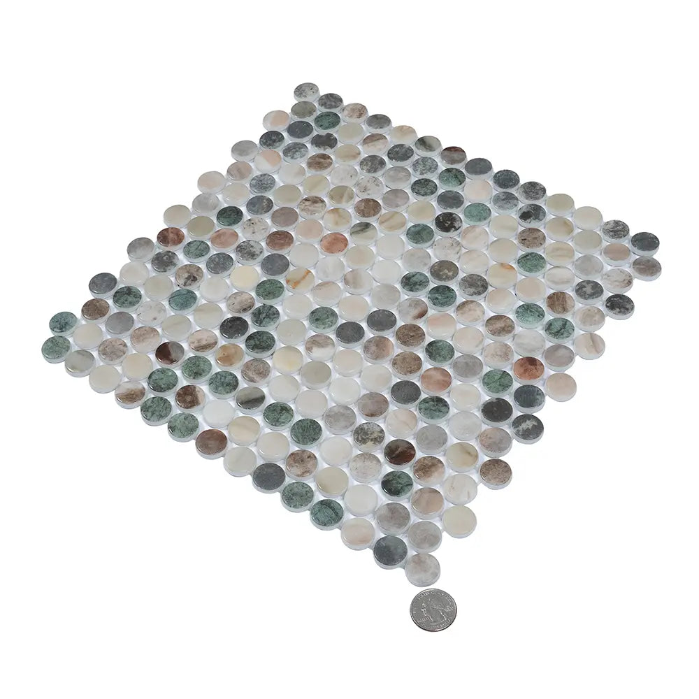 Sagrada Recycled Glass Multicolor Penny Round Tile | Tile Club