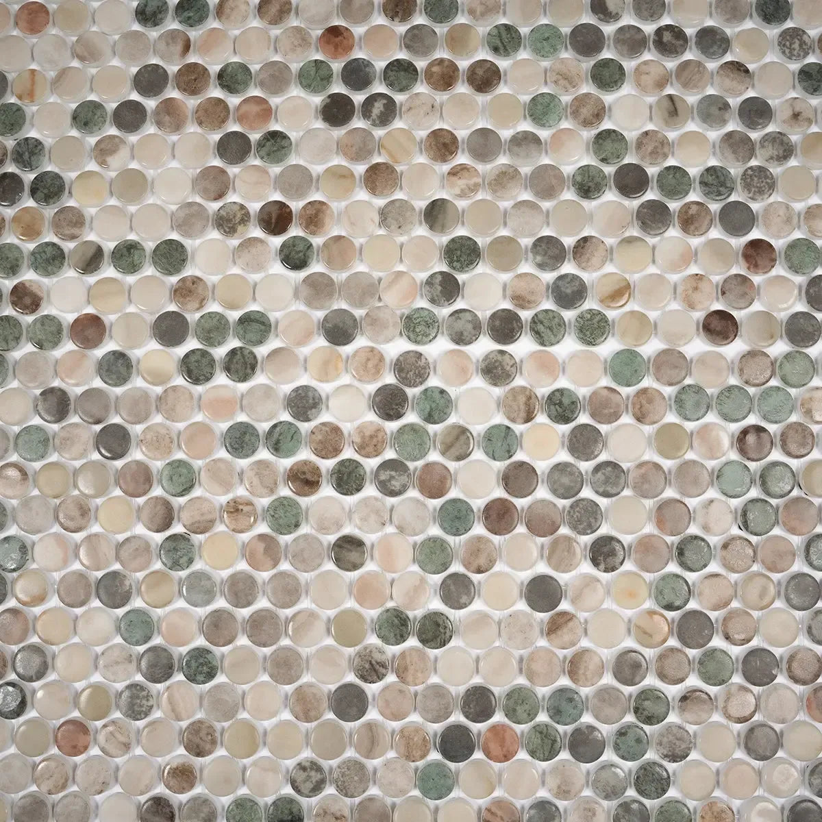 Sagrada Recycled Glass Multicolor Penny Round Tile | Tile Club