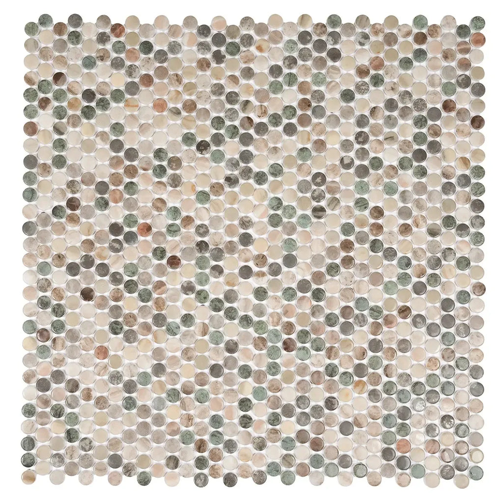 Sagrada Recycled Glass Multicolor Penny Round Tile | Tile Club