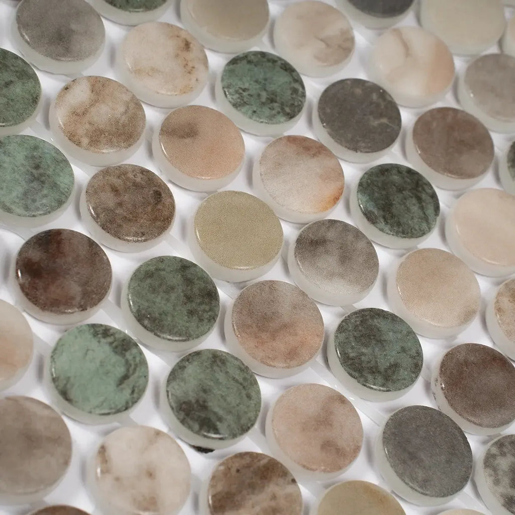Sagrada Recycled Glass Multicolor Penny Round Tile | Tile Club