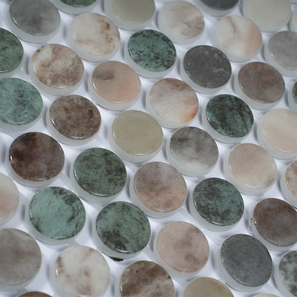 Sagrada Recycled Glass Multicolor Penny Round Tile | Tile Club