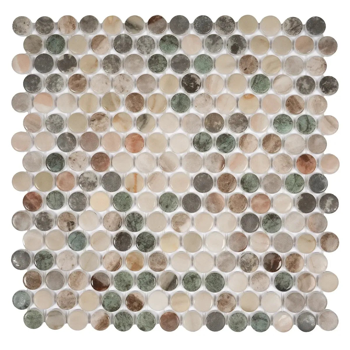 Sagrada Recycled Glass Multicolor Penny Round Tile | Tile Club