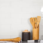 3" x 12" Polished White Glass Subway Tile Kitchen Backsplash