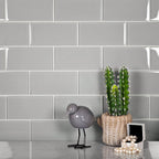 Glacier Aura Gray 3X6 Polished Glass Tile Subway Layout