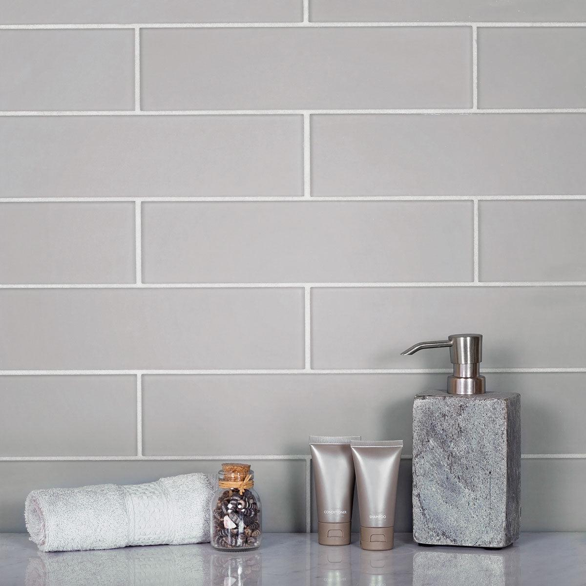 Glacier Aura Gray 3X12 Frosted Glass Tile | Tile Club