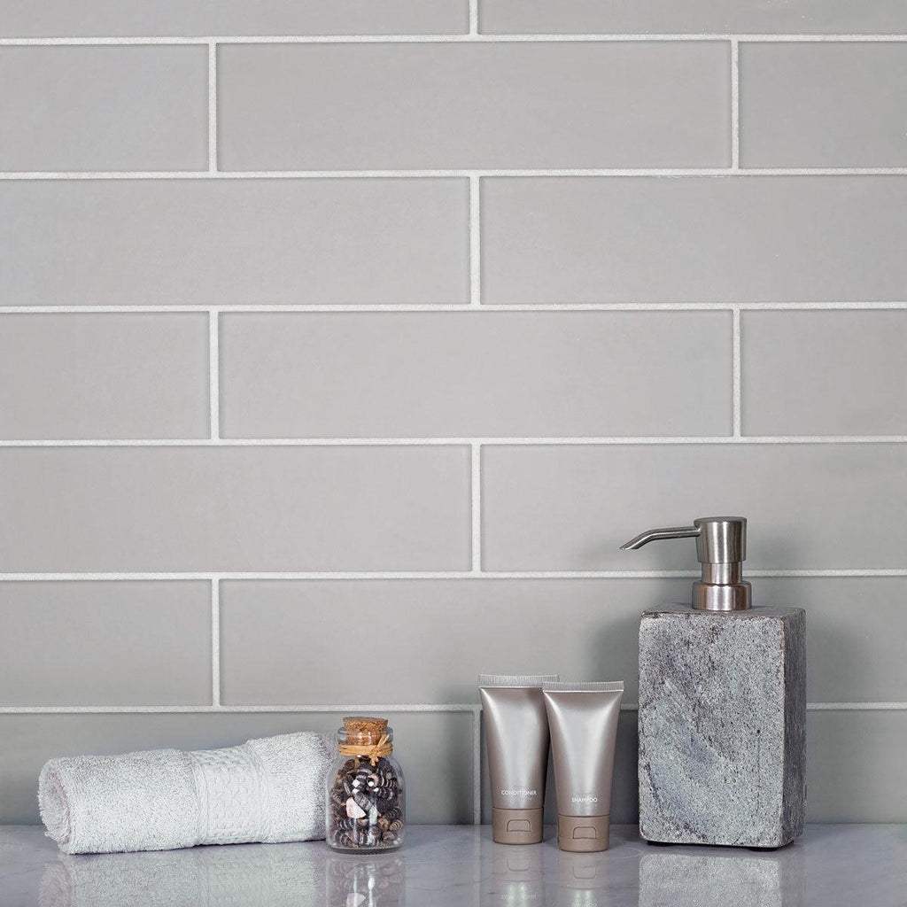 Glacier Aura Gray 3X12 Frosted Glass Tile Subway Tile Backsplash