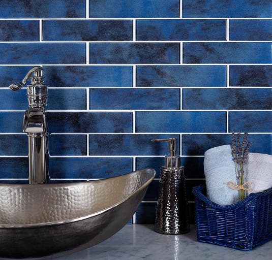 2x8 blue glass subway mosaic tile