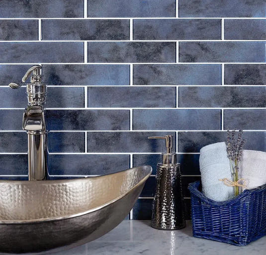 Stardust Blue Glass Mosaic Subway Tile 2X8 | Tile Club