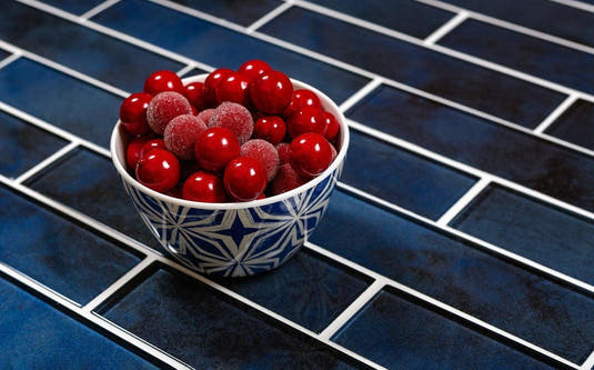 Blue glass subway tile