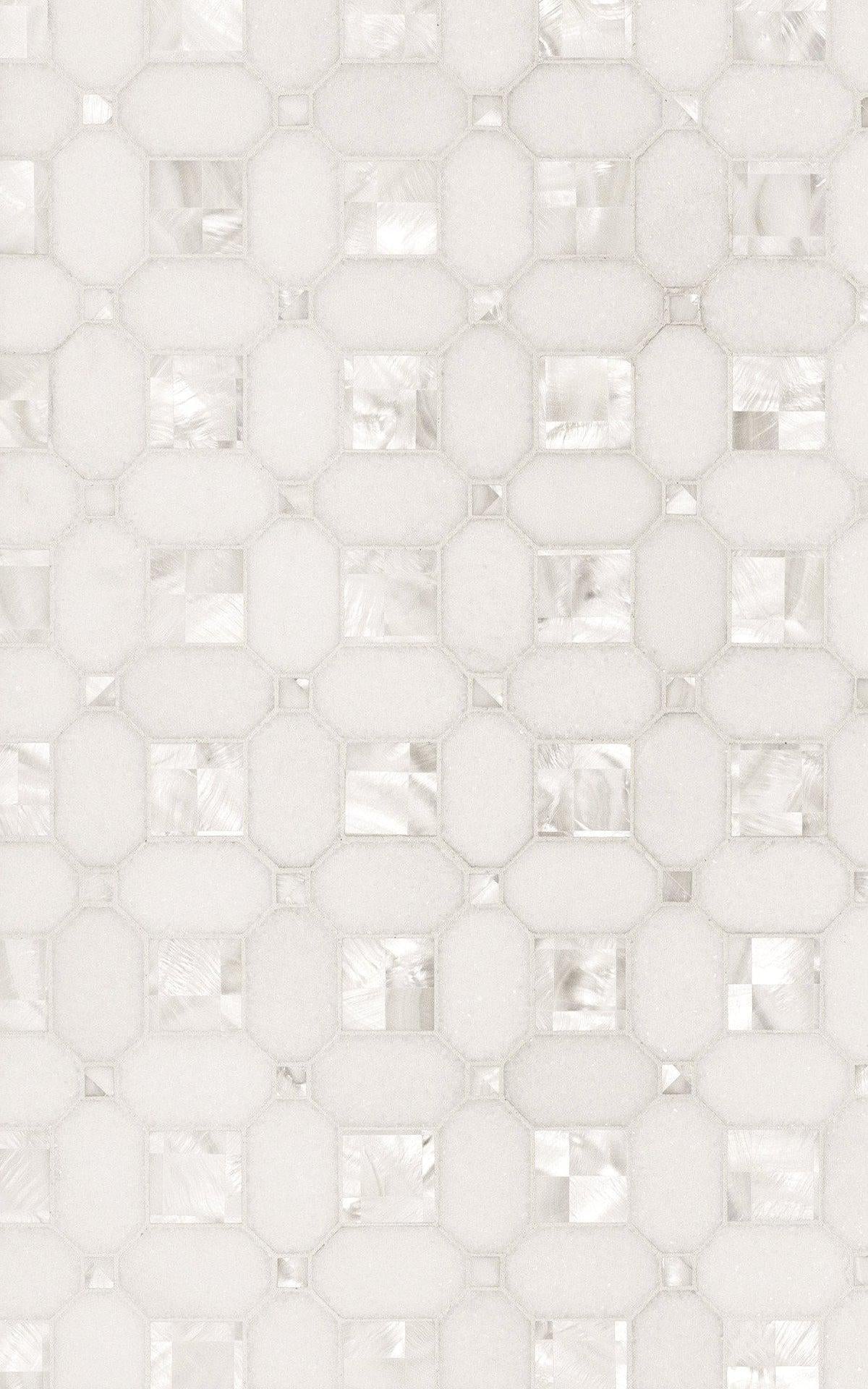 Geometric Pearl White Thassos Shell Tile
