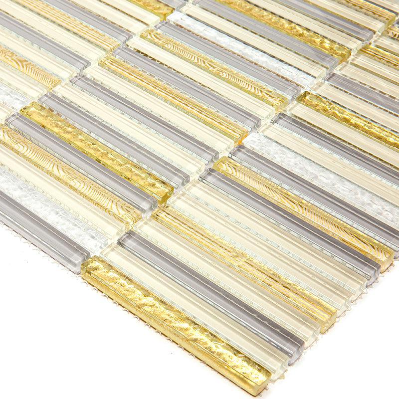 Waterfall Gold Linear Glass Mosaic Tile