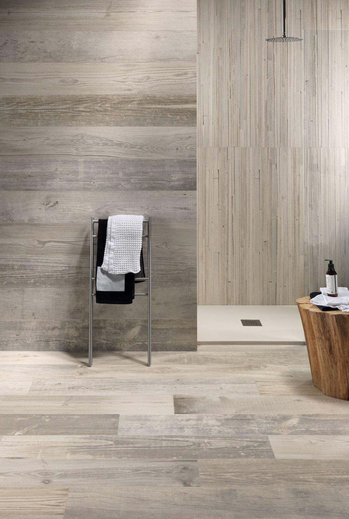 Wood Look Porcelain Tile for a Scandinavian Bathroom 