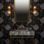 Geo Deco Black Marble and Brass Inlay Tile | Tile Club