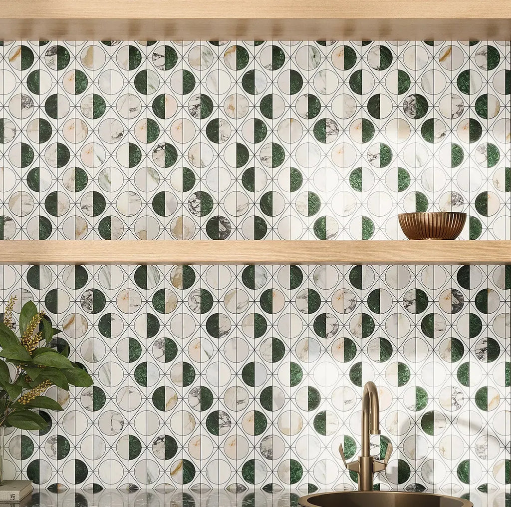 Geometria Marble Eclipse Moon Mosaic Tile | Tile Club