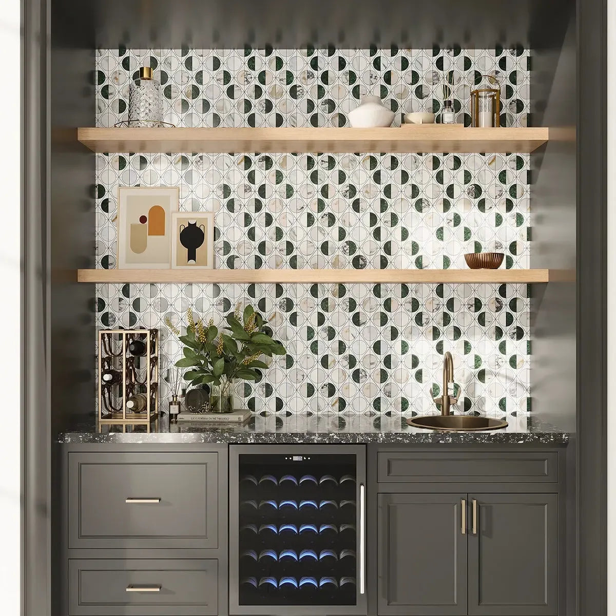 Geometria Marble Eclipse Moon Mosaic Tile | Tile Club