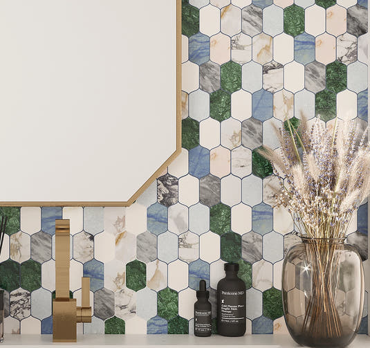 Geometria Marble Multicolor Picket Mosaic Tile | Tile Club