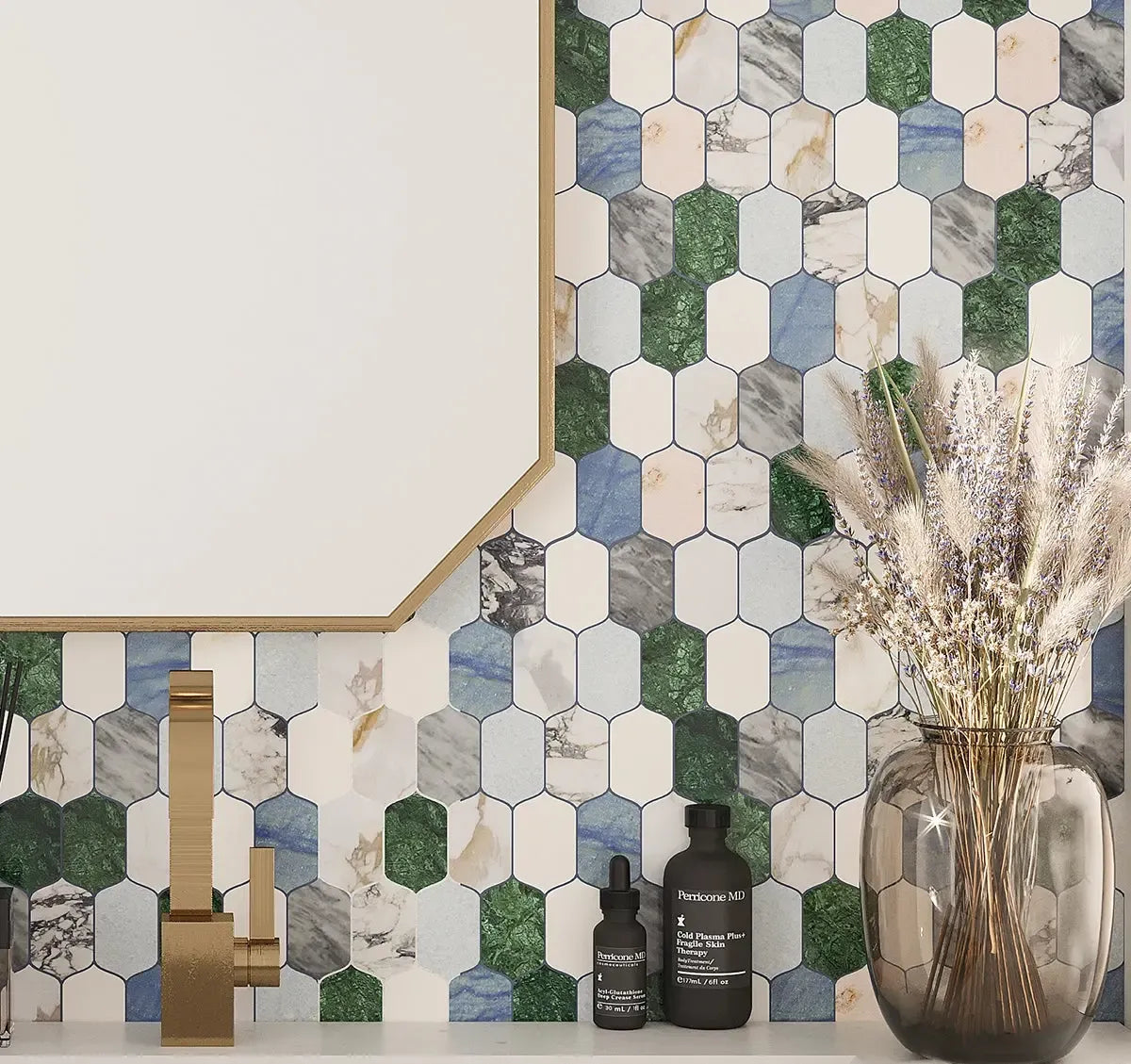 Geometria Marble Multicolor Picket Mosaic Tile | Tile Club
