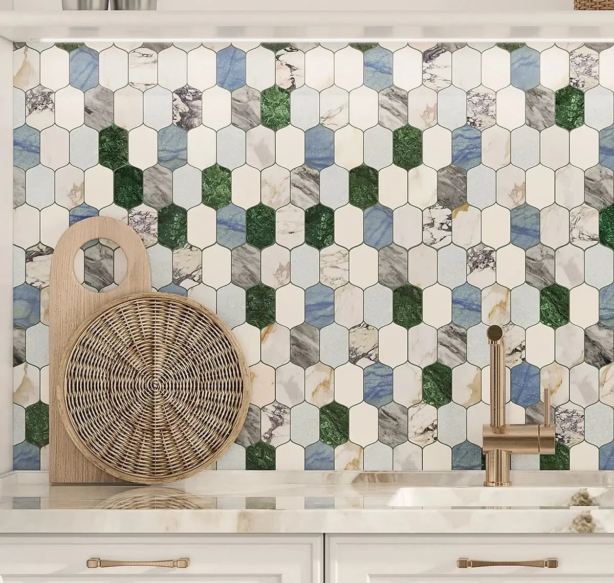 Geometria Marble Multicolor Picket Mosaic Tile | Tile Club
