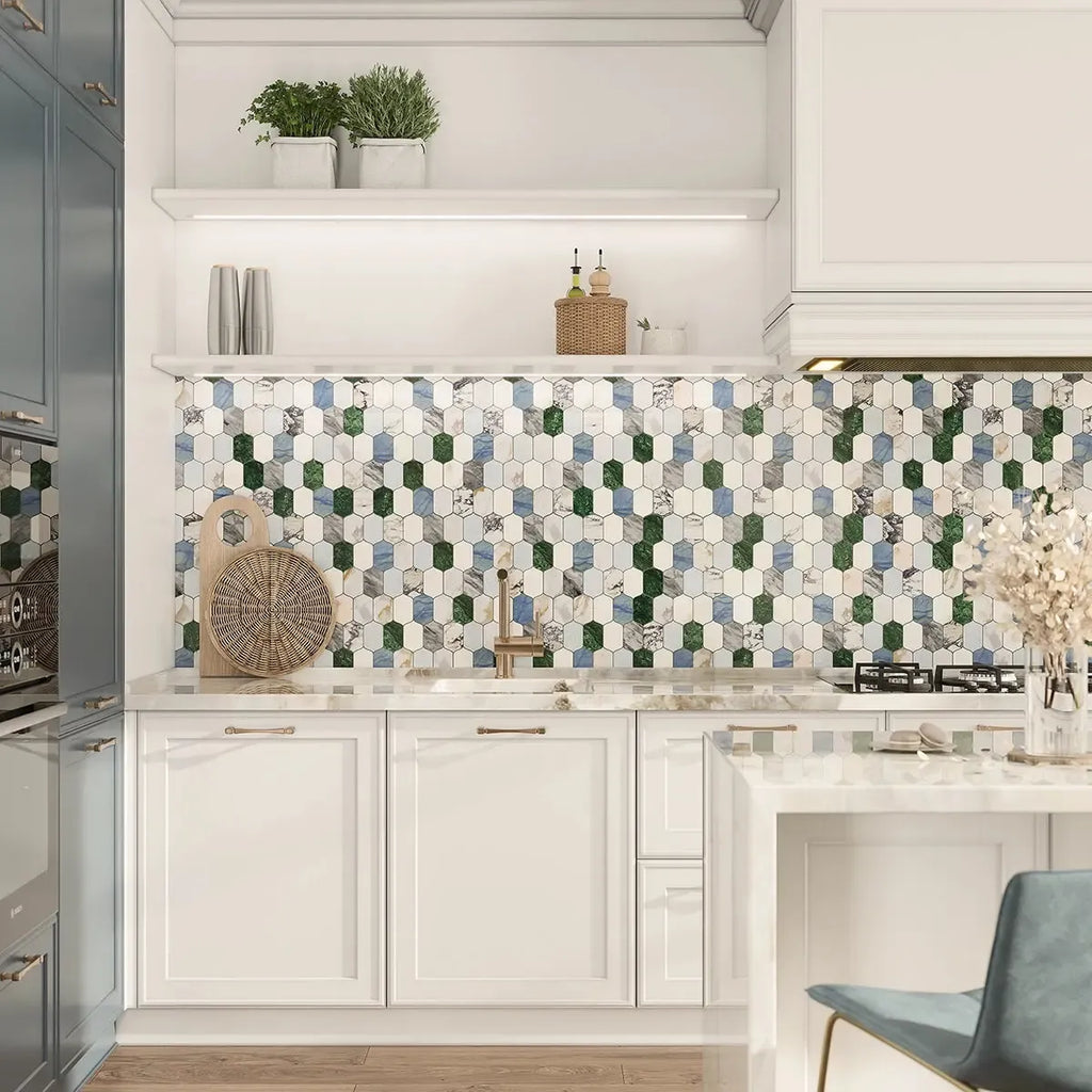 Geometria Marble Multicolor Picket Mosaic Tile | Tile Club