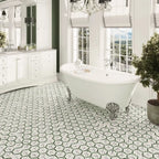 Beautiful green and white marble mosaic bathroom floor
