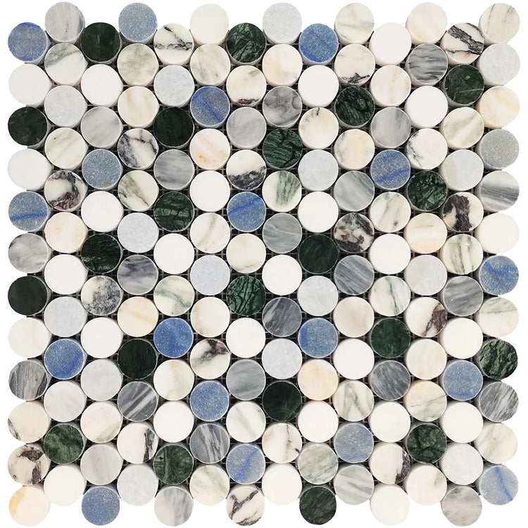 Geometria Marble Multicolor Penny Mosaic Tile Sample