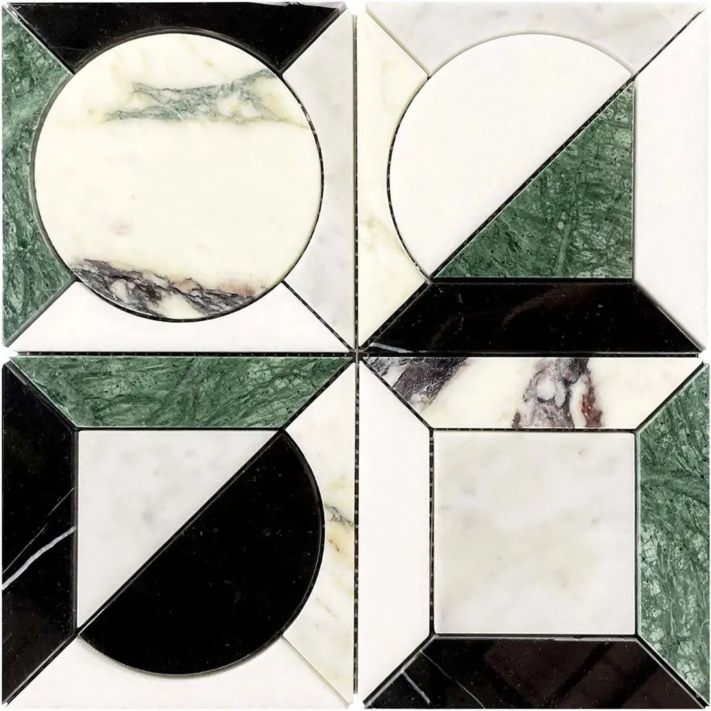 Geometria Marble Split Moon Mosaic Tile | Tile Club