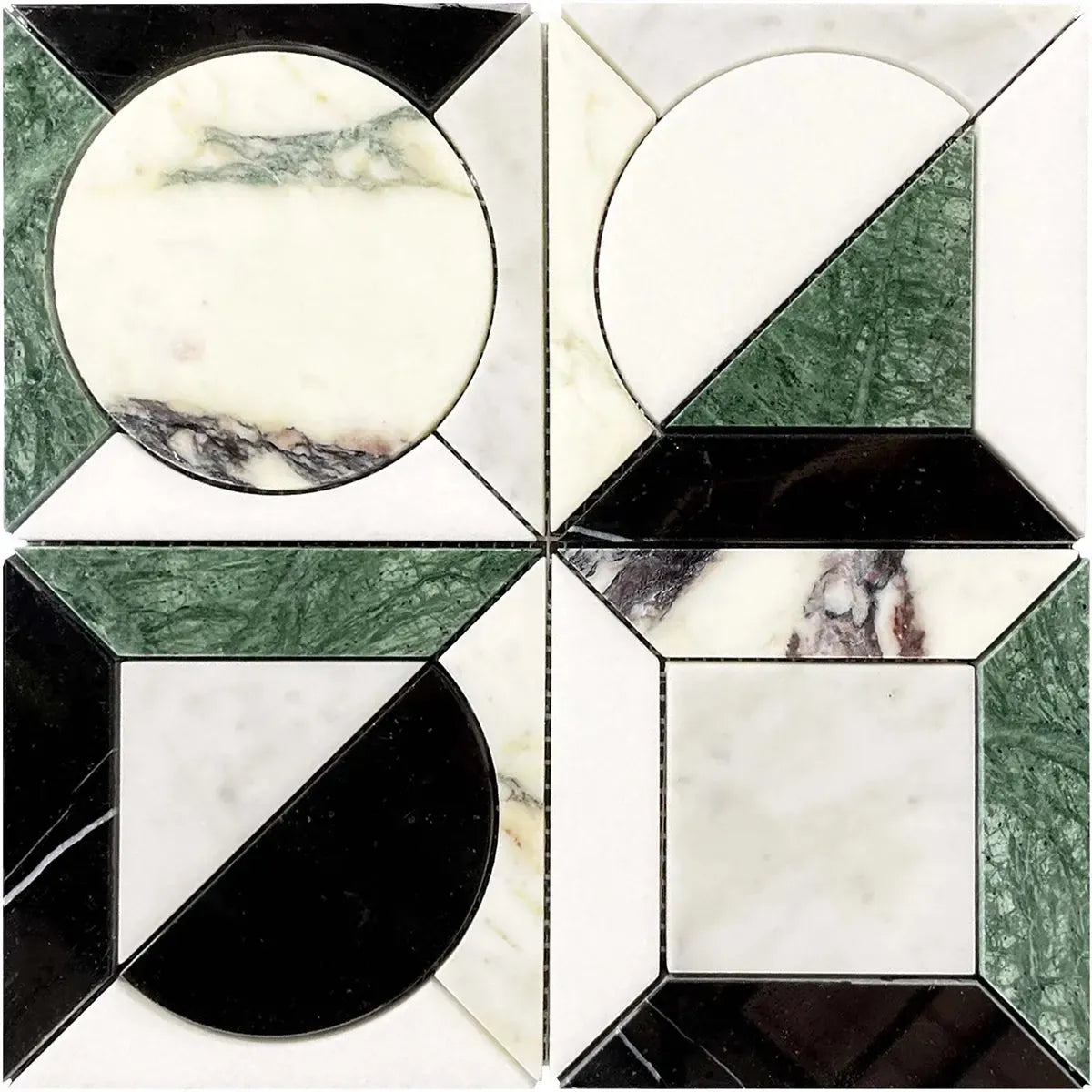 Geometria Marble Split Moon Mosaic Tile | Tile Club